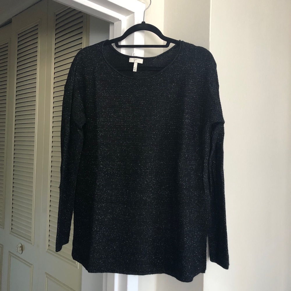 Joie Black and Metallic Silver Sparkle Sweater